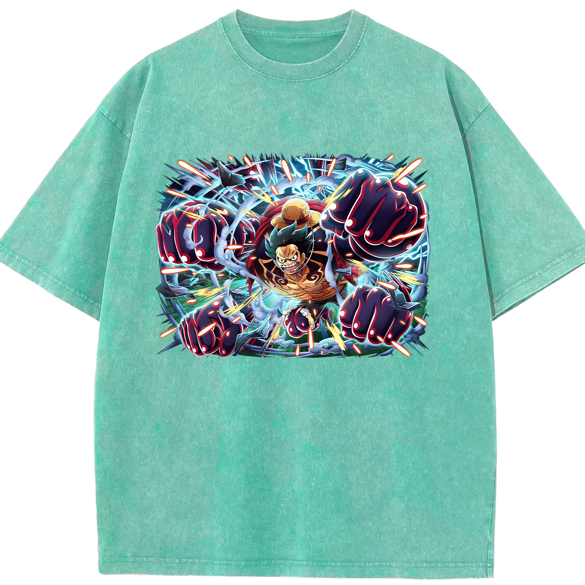 ワンピース モンキー・D・ルフィ ONE PIECE Monkey D. Luffy 綿100% ヴィンテージ風 半袖Tシャツ（フロントプリント）